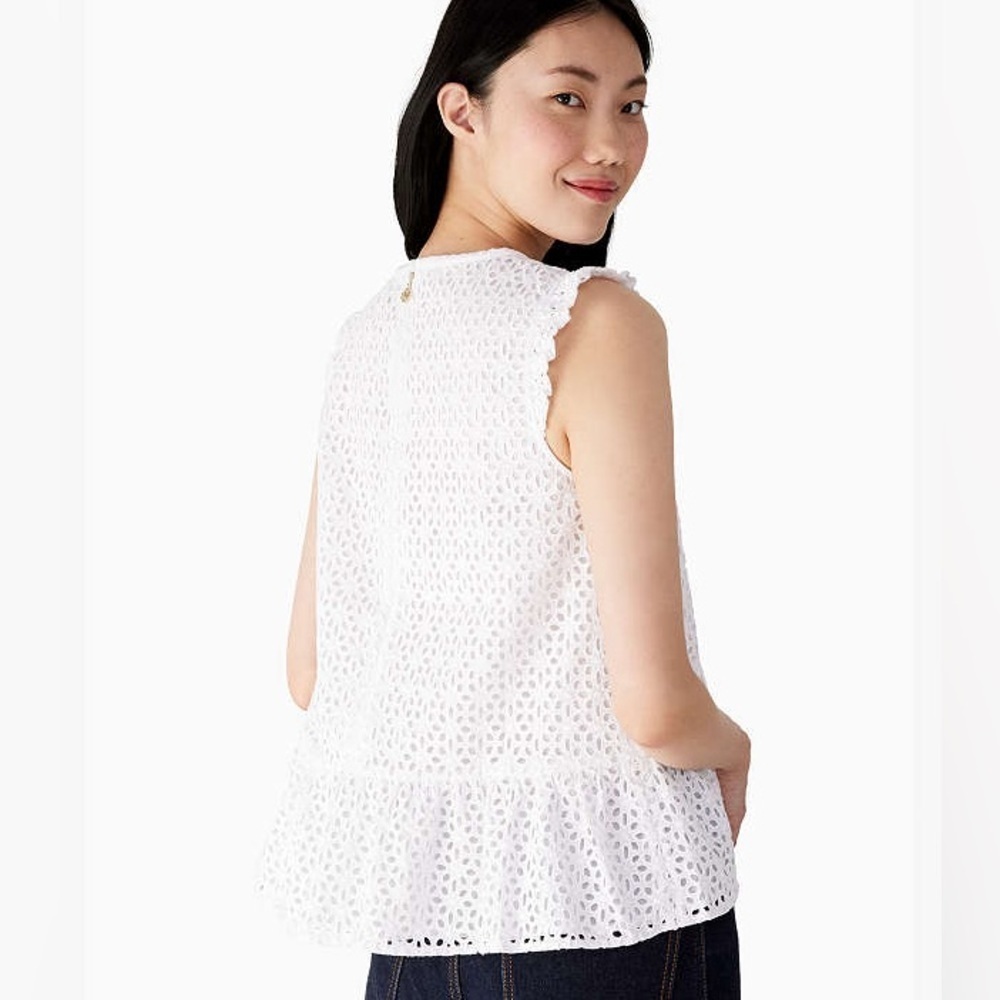 Kate Spade Women’s Eyelet Flounce Top White 100% Cotton Sleeveless Size 10 - Picture 5 of 6